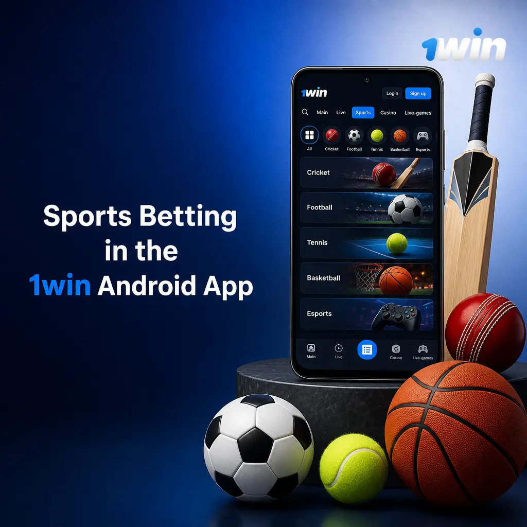 1win Android app showing live and pre-match sports betting options for football, cricket, tennis, kabaddi and esports