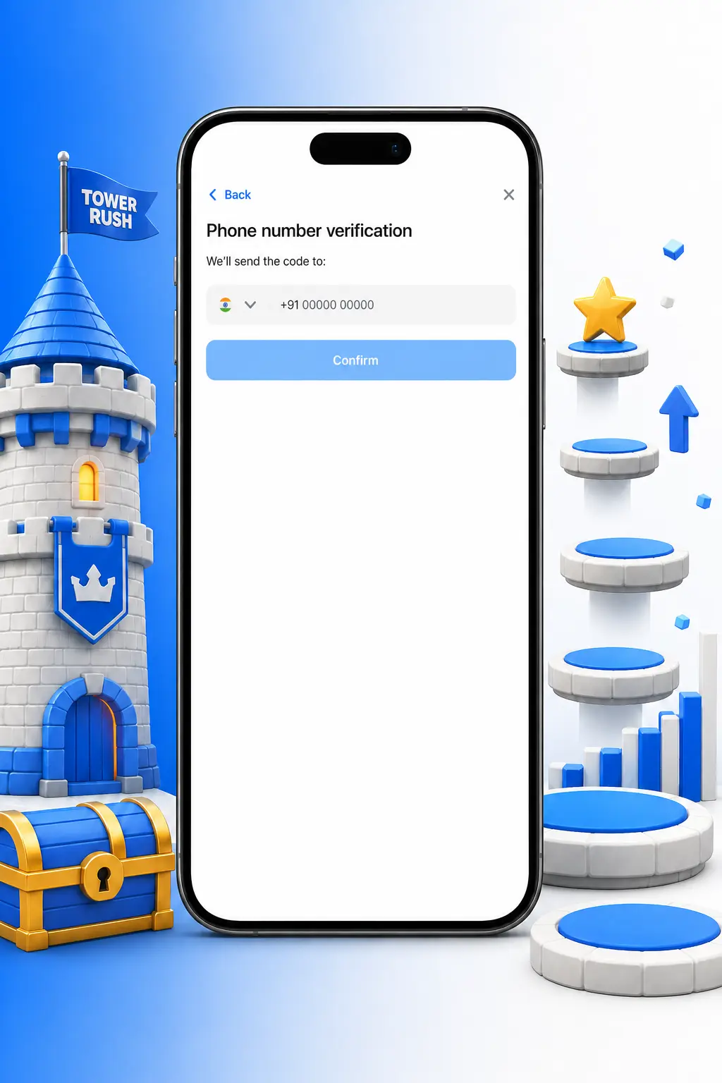 Step 2 of 1win registration: entering mobile number, email, password, and INR currency on smartphone